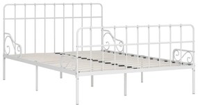 Cadru de pat cu baza din sipci, alb, 140 x 200 cm, metal Alb, 140 x 200 cm