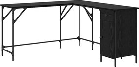 vidaXL Birou Stejar Negru 141 x 141 x 75 cm Lemn compozit