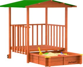 Groapa cu nisip cu verandă SUNNY, 130x130x143cm, maro/verde Jurhan