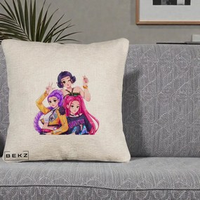 Perna Personalizata K-pop HUNTRX Trio Animat Fete Foto, 40x40 cm, Bej Canapea, Husa Detasabila, Perna Inclusa, BEKZ®