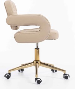 HR8403K Scaun Crem Piele Ecologica Premium Soft cu Bază Aurie