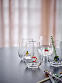 Pahar din sticlă suflată manual, transparent, cu decor de cireșe pictat în interior, 9x12 cm, 560 ml, „Misa"