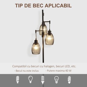 HOMCOM Lampadar Industrial cu 3 Abajururi și Intensitate Regulabilă, 30x30x170.5 cm, Negru | Aosom Romania