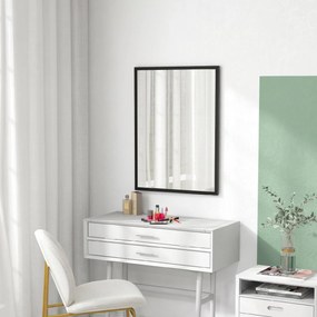 HOMCOM Oglindă Dreptunghiulară de Perete cu Cârlige, Sticlă și MDF, 60x80 cm, Negru | Aosom Romania