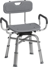 HOMCOM Scaun de Duș Rotativ cu Înălțime Reglabilă, Brațe și Spătar, Capacitate 150 kg, Gri | Aosom Romania
