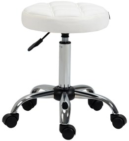 HOMCOM Scaun Rotativ cu Roti, Rotund, Scaun pentru Coafor și Estetician cu Înălțime Ajustabilă, Tapițat în Piele Ecologică, Ø35.5x51-67 cm, Alb