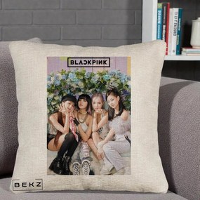 Perna Personalizata K-pop BLACKPINK Foto Grup, 40x40 cm, Bej Canapea, Husa Detasabila, Perna Inclusa, BEKZ®