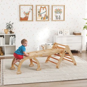 AIYAPLAY Joc pentru Copii 5 în 1 cu Triunghi, Tobogan Neted și Arc, din Lemn de Plop și Pin, 188x70x59 cm | Aosom Romania