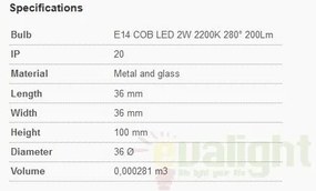 Bec E14 CANDLE FILAMENT LED AMBER 2W 2200K 17427