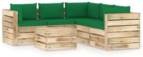 Set mobilier gradina cu perne, 6 piese, lemn verde tratat green and brown, 6