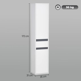 HOMCOM Dulap de Baie tip Coloană, cu 2 Dulapuri cu Polițe Reglabile și Sertar Central, Dulap Baie din Lemn, 35x31x172 cm, Alb | Aosom Romania