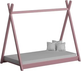 Pat copii Tipi 70x140 din lemn tip căsuță - roz