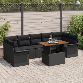 vidaXL Set de canapele de grădină, 8 piese cu perne, din ratan sintetic negru și acacia