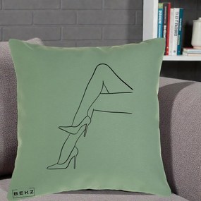 Perna Decorativa Picioare cu Tocuri Line Art, 40x40 cm, Verde, Husa Detasabila, Perna Inclusa, BEKZ®