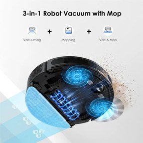 La mâna a doua: Robot aspirator cu statie de golire Lubluelu SL60 Plus, 42W, Mop, LiDAR, Wi-Fi, Alexa, Autonomie 120 min., 2600 mAh, Negru