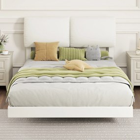 HOMCOM Pat dublu 135x190 cm Somier cu tăblie căptușită Efect plutitor Structură metalică Bej | Aosom Romania