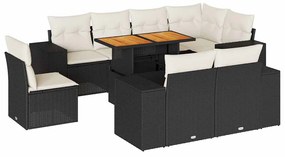 3327388 vidaXL Set mobilier de grădină cu perne, 9 piese, negru, poliratan