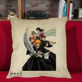 Perna Personalizata Bleach Grup Complet Ichigo si Prietenii, 40x40 cm, Crem, Husa Detasabila, Perna Inclusa, BEKZ®