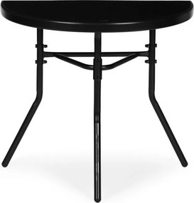 Masă balcon jumătate rotundă negru - sticlă cu structură metalică