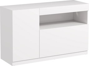 HOMCOM Bufet de Bucătărie cu Uși Amortizate, 2 Dulapuri, Raft Deschis, și 2 orificii pentru cabluri, 120x40x75 cm, Alb | Aosom Romania