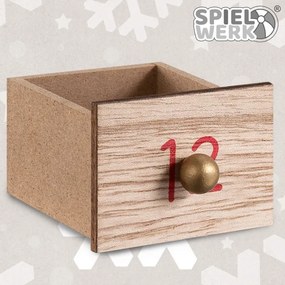 Calendar advent din lemn SANTA CLAUS cu iluminare, 35x6x27cm, alb/maro Spielwerk