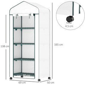 Outsunny Sera de polietilenă, seră, mini-seră, casa de plante, spațiu de germinare, 4 rafturi, 69 x 50 x 165 cm, alb | Aosom Romania