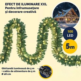 Ghirlandă de Crăciun ANDREA cu iluminare și telecomandă, 5 m, verde Casaria