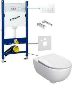 Set vas wc suspendat rimless cu capac soft close Geberit Selnova, rezervor incastrat si clapeta alba