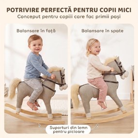 AIYAPLAY Cal Balansoar pentru Copii cu Bază din Lemn, Sunete și Mânere de Siguranță, 12-36 Luni, Gri | Aosom Romania