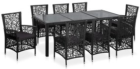 Set mobilier de exterior, 9 piese, negru, poliratan