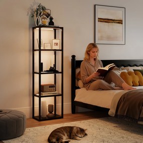 HOMCOM Lampă de podea RGB cu rafturi din sticlă, lampă LED cu 4 niveluri cu telecomandă, sincronizare muzicală, negru | Aosom Romania