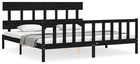 3193355 vidaXL Cadru de pat cu tăblie Super King Size, negru, lemn masiv