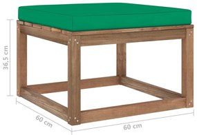 Set mobilier gradina paleti cu perne, 3 piese, lemn pin tratat Verde, 2x mijloc + suport pentru picioare, 1