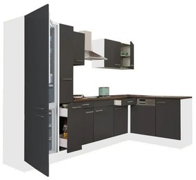 Mobilă de bucătărie de colț Yorki 310, corp alb, față antracit satinat, cu frigider sub blat