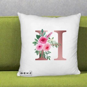 Cadou Personalizat - Perna Personalizata Monograma Rose Gold Litera H, 40x40 cm, Alb Pufos, Husa Detasabila, Perna Inclusa, BEKZ®