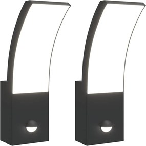 vidaXL Lămpi exterioare de perete cu LED/senzor 2 buc. negru aluminiu