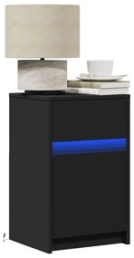 vidaXL Noptieră cu lumini LED, negru, lemn prelucrat