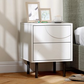 HOMCOM Noptieră, masă de alături cu 2 sertare cu deschidere prin apăsare, picioare din oțel, 40 x 40 x 50 cm, alb | Aosom Romania
