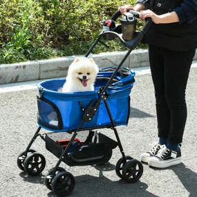 PawHut Carucior pentru Animale Pliabil Centuri de Siguranta Albastru Spatiu Generos | Aosom Romania