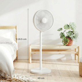 HOMCOM Ventilator de Podea cu Telecomandă, Reglabil pe Înălțime, 4 Viteze, Oscilație 80°, Timer 10 Ore, Alb, Ø40x90.5-118.5Î cm | Aosom Romania