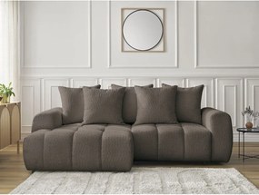 Colțar maro extensibil/cu spațiu de depozitare cu tapițerie din țesătură bouclé (cu colț pe partea stângă/cu șezlong) Roxelane – Bobochic Paris