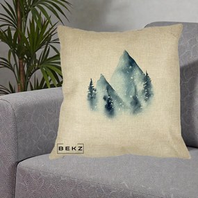 Perna Decorativa Munti Inzapeziti Acuarela Indigo, 40x40 cm, Crem, Husa Detasabila, Perna Inclusa, BEKZ®