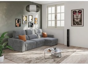 Canapea colțar extensibilă TRENTO, 3 locuri, reversibilă, cu spațiu de depozitare, gri