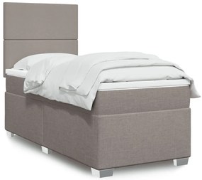 vidaXL Pat box spring cu saltea, gri taupe, 90x200 cm, textil