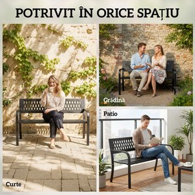 Outsunny Bancă de Grădină pentru Exterior, Bancă de Patio cu Brațe și Șezut cu Lamele, 2 Locuri pentru Grădină, Parc, Balcon, Mobilier Exterior, Negru | Aosom Romania