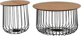 Set de două mese de cafea, stejar / negru, GROTO