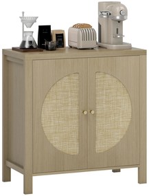 HOMCOM Bufet de bucătărie, mobilier de depozitare cu 2 uși cu efect ratan și raft reglabil, 75 x 38 x 77 cm, lemn natural | Aosom Romania