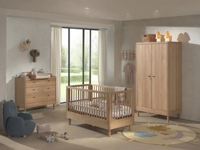 Set Complet Mobilier Cameră Bebelus Forrest Oak, din Lemn Masiv de Stejar, Natur: Pătuț Convertibil (70x140 cm), Comodă cu 3 Sertare, Suport de