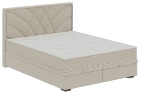 Pat tapițat GINA 160x200 cm, bej, cu saltele incluse și spațiu de depozitare