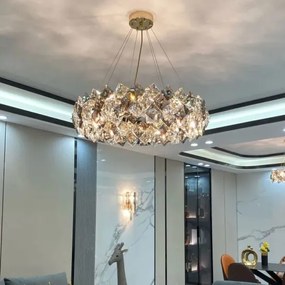 Candelabru Cristal, Elit's EsnWL348-400, 6 X E14, Auriu, 40 cm